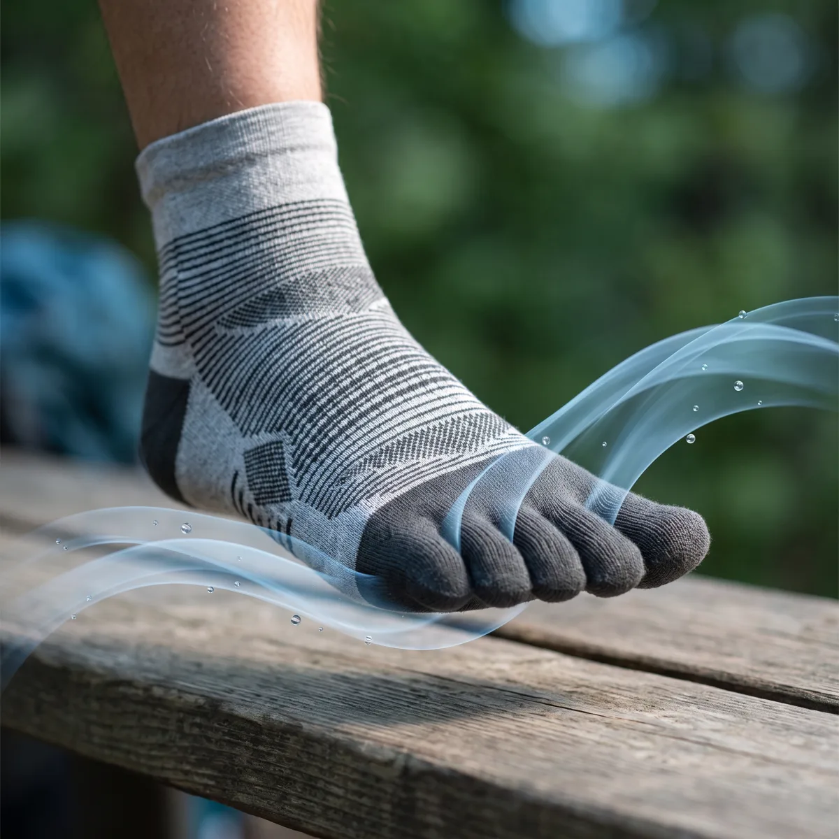 Kintoe toe socks showing moisture-wicking performance material